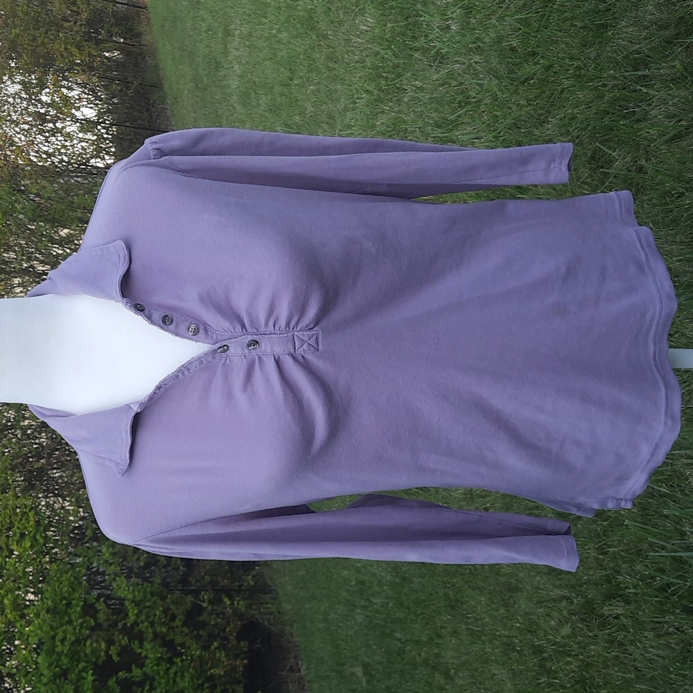 Calvin Klein Jeans Womenβs 3/4 Sleeve Distressed Placket Polo, Lilac